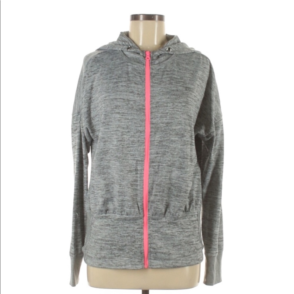 Size medium gray with pink zipper with hood workout or casual jacket